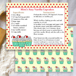Tarjetas de receta de tarta de vainilla