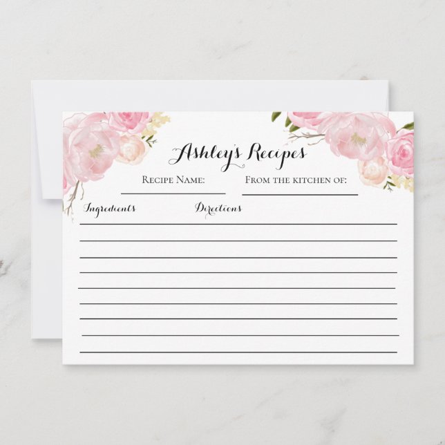 Tarjetas de Receta Floral de rosas rosadas (Anverso)