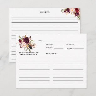 Tarjetas de receta florales de Burgundy Marsala Bo