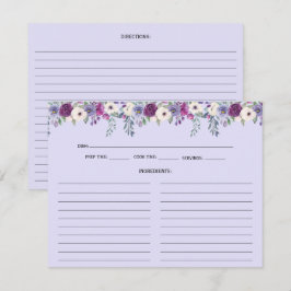 Tarjetas de receta florales de lavanda púrpura ros