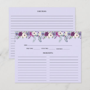 Tarjetas de receta florales de lavanda púrpura ros