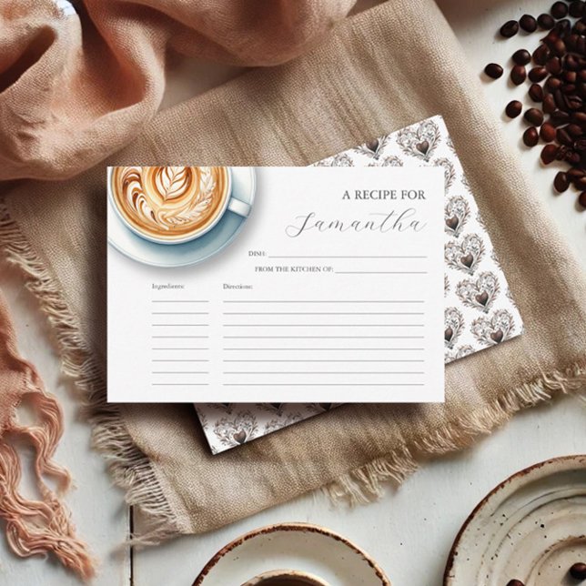 Tarjetas de receta impresas Café Tema Ducha de nov (Recipe card love is brewing coffee theme by Do Tell A Belle)