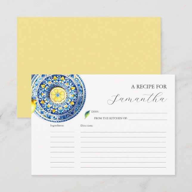 Tarjetas de receta impresas limón azul y amarillo (Anverso / Reverso)