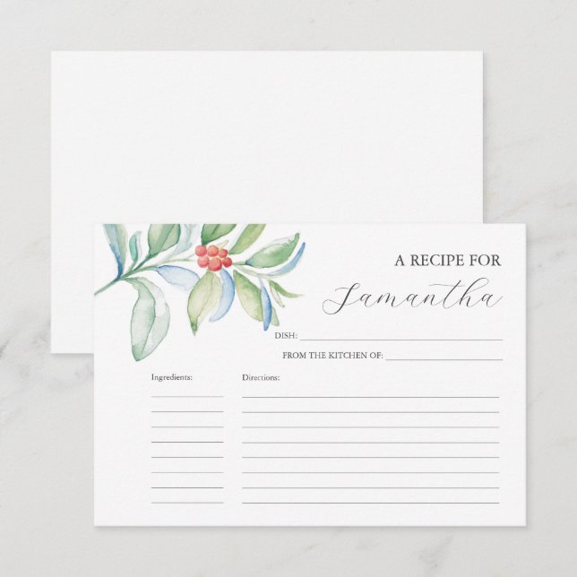 Tarjetas de receta impresas Navidades acuarelas (Anverso / Reverso)