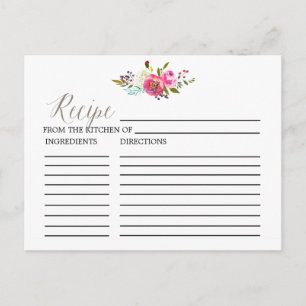 Tarjetas de receta para ducha de novia con buquet