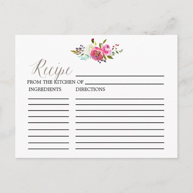 Tarjetas de receta para ducha de novia con buquet  (Anverso)