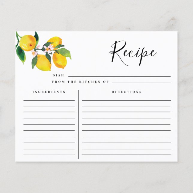 Tarjetas de receta para ducha de novia, tarjeta de (Anverso)