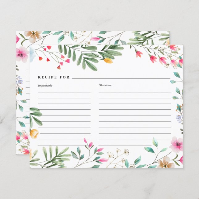 Tarjetas de receta para flores silvestres (Anverso / Reverso)