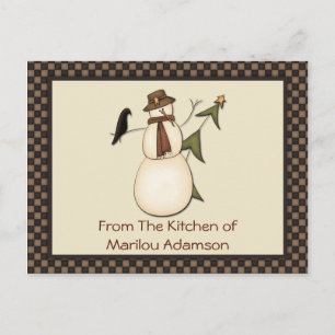 Tarjetas de Receta Primitivas de Hombre de Nieve y