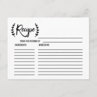 Tarjetas de recetario de ducha de moda blanca negr