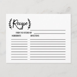 Tarjetas de recetario de ducha de moda blanca negr