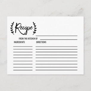 Tarjetas de recetario de ducha de moda blanca negr