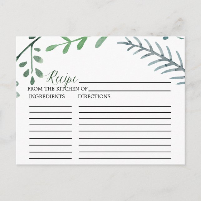 Tarjetas de recetario de ducha de novia con guirna (Anverso)