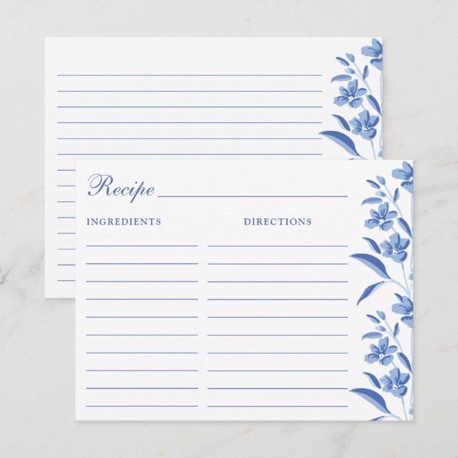 Tarjetas de Recetas Azules y Blancas Elegantes (Anverso / Reverso)