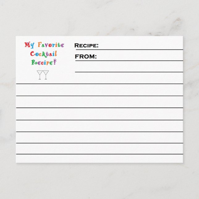 Tarjetas de recetas "Cóctel favorito" (Anverso)