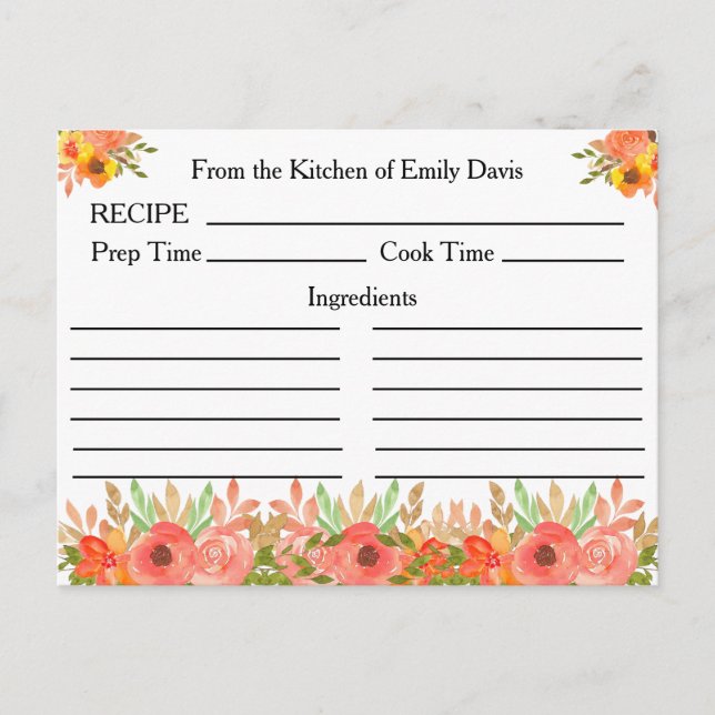 Tarjetas de Recetas con Nombre Personalizado con F (Anverso)