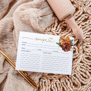 Tarjetas de recetas de baby shower otoñal con herm