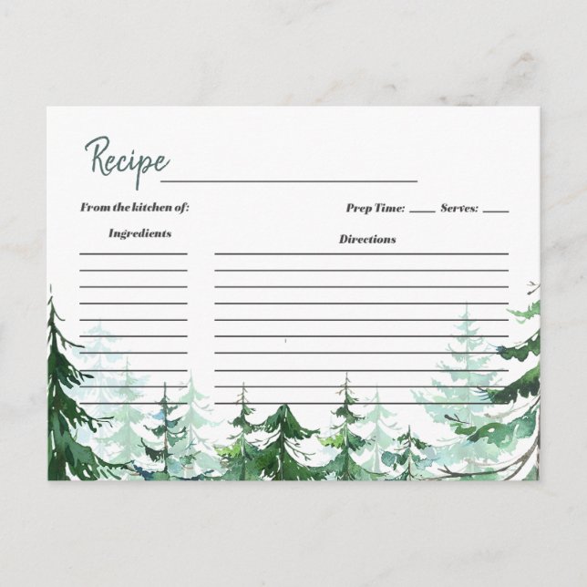 Tarjetas De Recetas De Boda De Navidad De Pinos (Anverso)