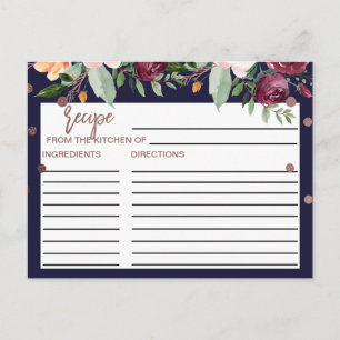 Tarjetas de Recetas de Bridal Shower de Rosa Dorad