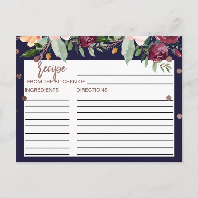 Tarjetas de Recetas de Bridal Shower de Rosa Dorad (Anverso)