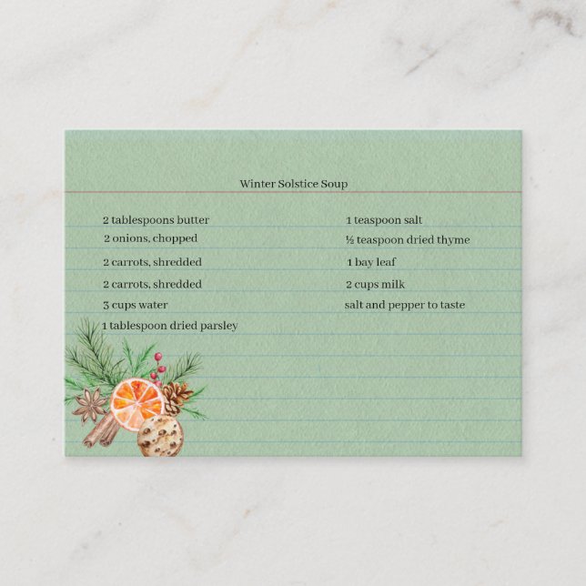 Tarjetas de recetas de bruma para brujas Yule Kitc (Anverso)