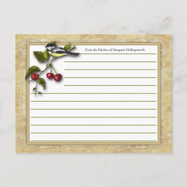 Tarjetas de Recetas de Carbonero y Cerezas (Anverso)