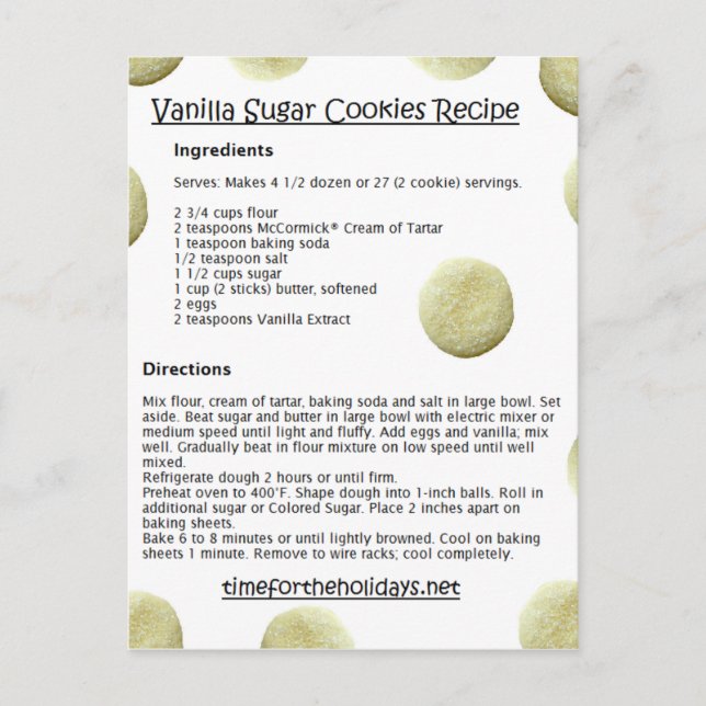 Tarjetas de recetas de cocina de azúcar de vainill (Anverso)