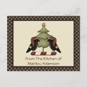 Tarjetas de recetas de cuervos de Navidad primitiv