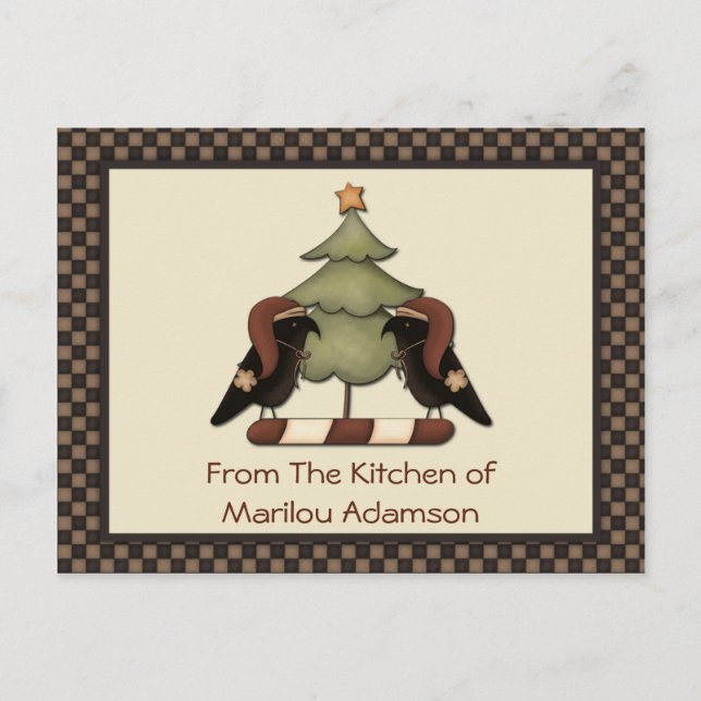 Tarjetas de recetas de cuervos de Navidad primitiv (Anverso)