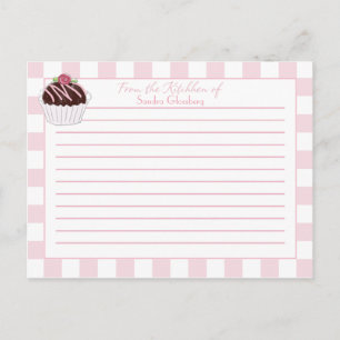 Tarjetas de Recetas de Cupcakes de Cuadros Rosados