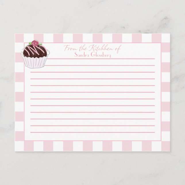 Tarjetas de Recetas de Cupcakes de Cuadros Rosados (Anverso)