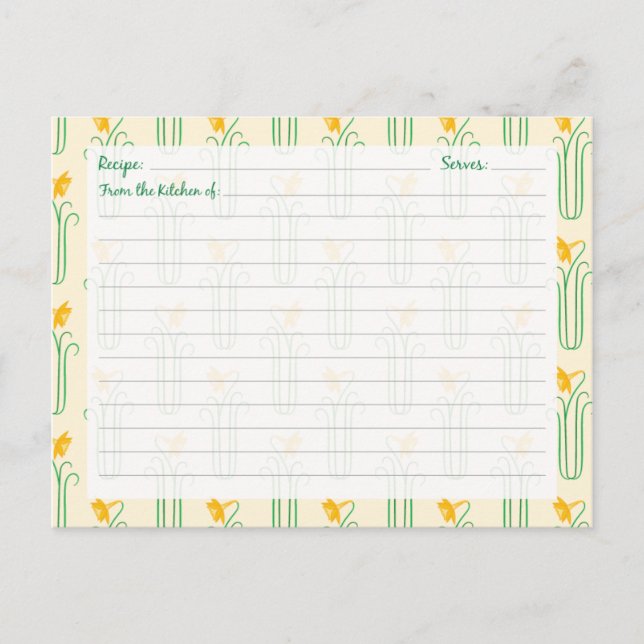 Tarjetas de recetas de Daffodil Cute (Anverso)