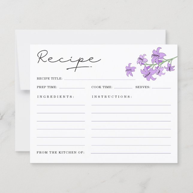 Tarjetas de Recetas de Desayuno Nupcial de Lirio L (Anverso)