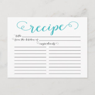Tarjetas de recetas de ducha con escritura azul Aq