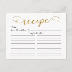 Tarjetas de recetas de ducha con guión de oro mode