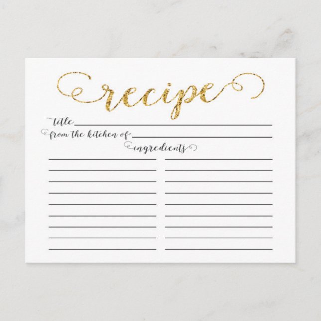 Tarjetas de recetas de ducha con guión de oro mode (Anverso)