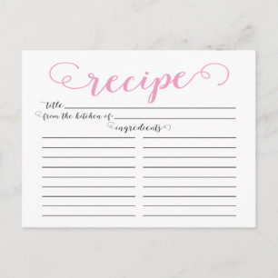 Tarjetas de recetas de ducha con guión rosado mode