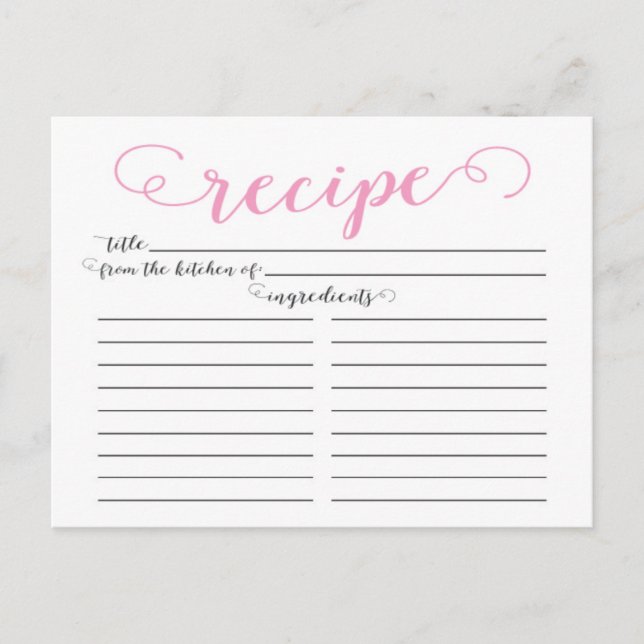 Tarjetas de recetas de ducha con guión rosado mode (Anverso)