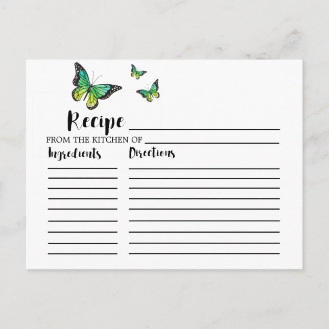 Tarjetas de recetas de ducha de mariposa azul y ve (Anverso)
