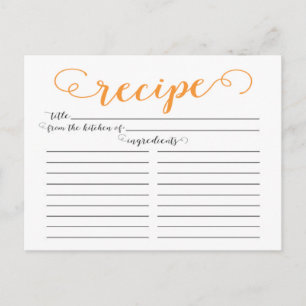 Tarjetas de recetas de ducha de Naranja moderno co