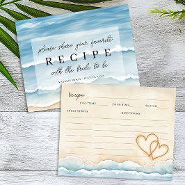 Tarjetas de recetas de ducha de novia con corazón