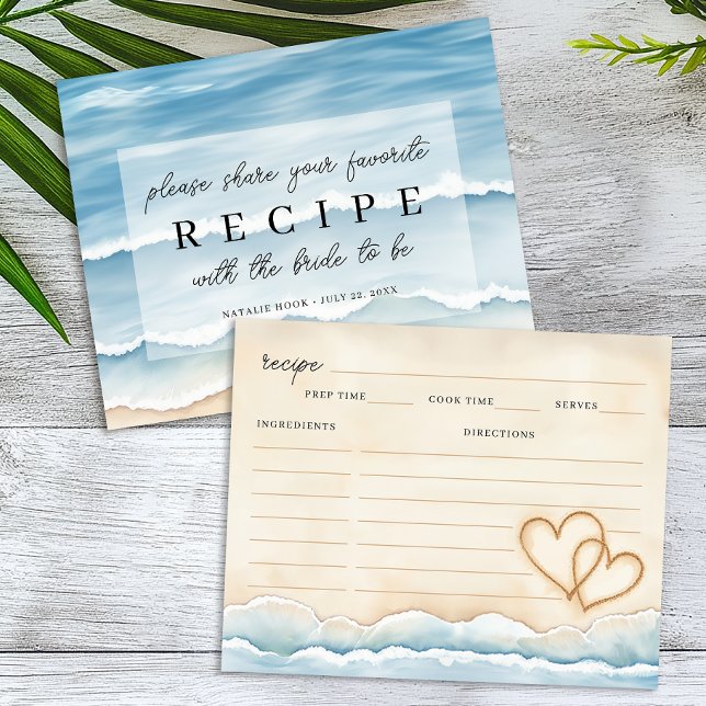 Tarjetas de recetas de ducha de novia con corazón (Bridal Shower Recipe Card)