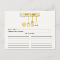 Tarjetas de recetas de ducha de novia con utensili