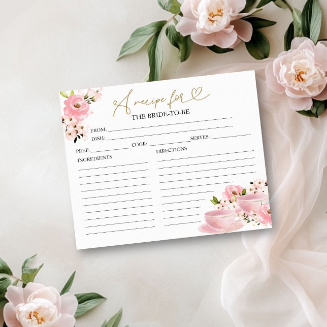 Tarjetas de Recetas de Fiesta de Té Nupcial Floral (Subido por el creador)
