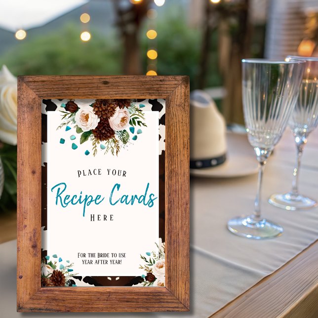 Tarjetas de Recetas de Flores Silvestres Boho del  (Western Boho Wildflower Recipe Cards Here Sign)