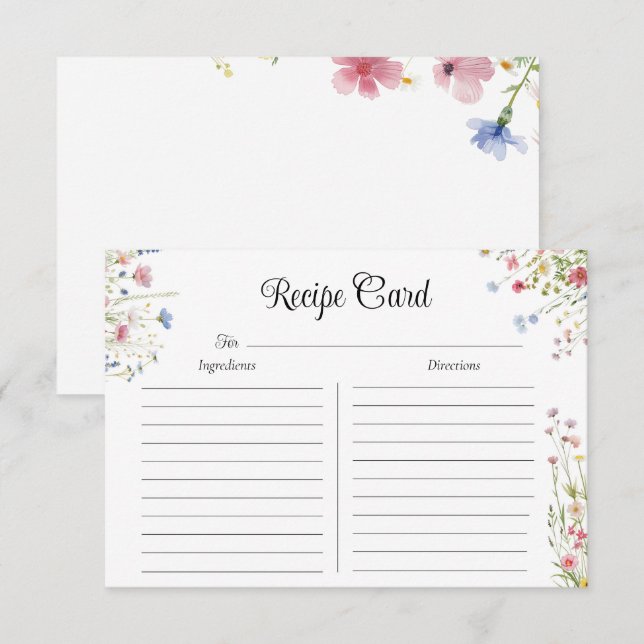 Tarjetas de Recetas de Flores Silvestres del Amor  (Anverso / Reverso)