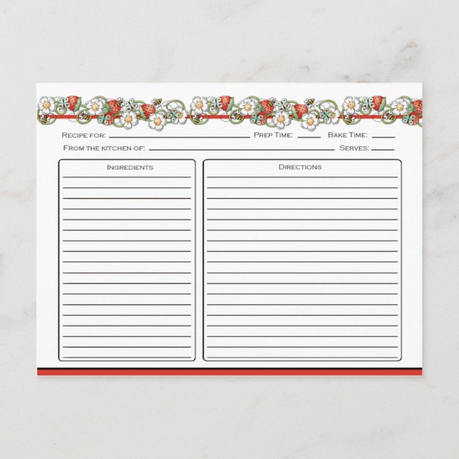 Tarjetas de Recetas de Fresas y Mariquitas (Reverso)