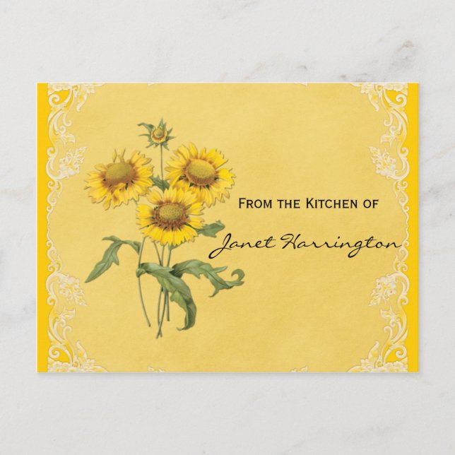 Tarjetas de Recetas de Girasoles Amarillos (Anverso)