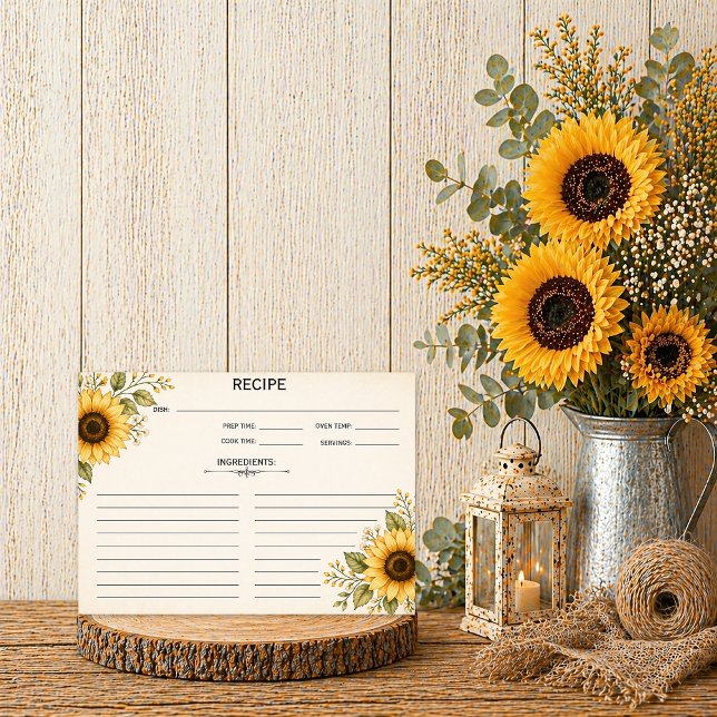 Tarjetas de Recetas de Girasoles Rústicos | (Subido por el creador)