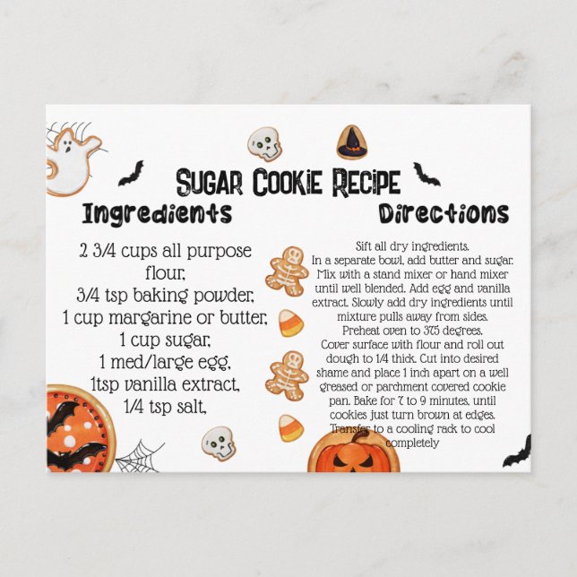 Tarjetas de recetas de Halloween, cookies de Hallo (Anverso)